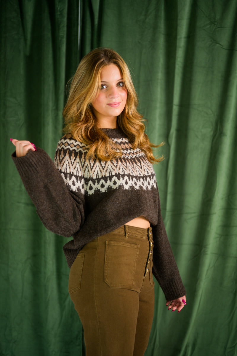Chocolate Fair Isle Crew Sweater