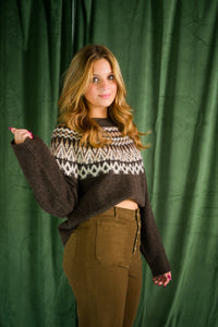 Chocolate Fair Isle Crew Sweater