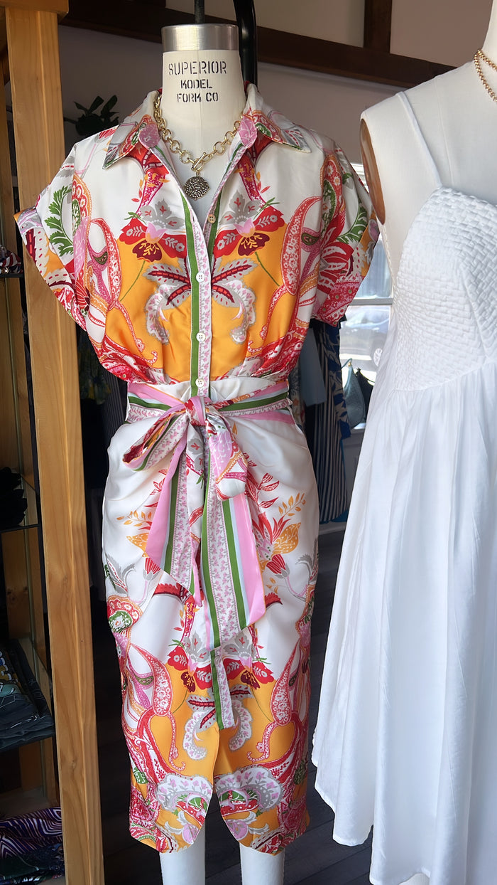 Botanical Tie Waist Dress