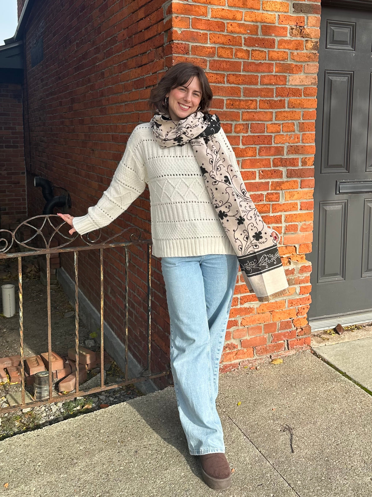 Black Butterfly & Flowers Scarf