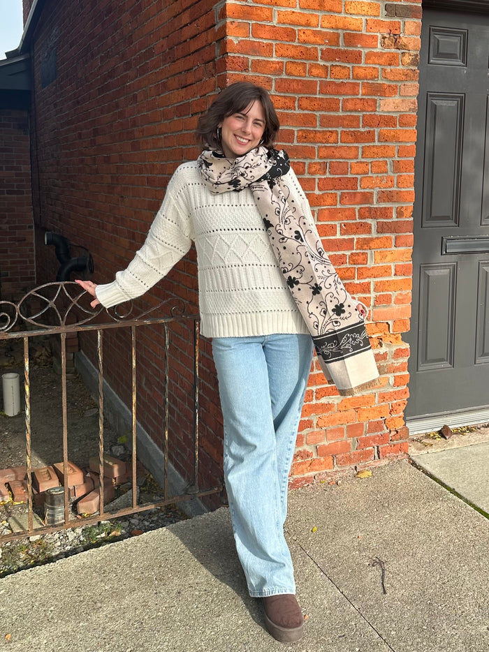 Black Butterfly & Flowers Scarf