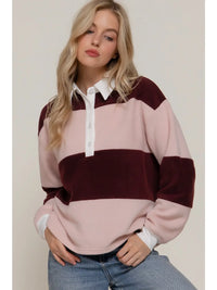 Rugby Stripe Fleece Polo Top