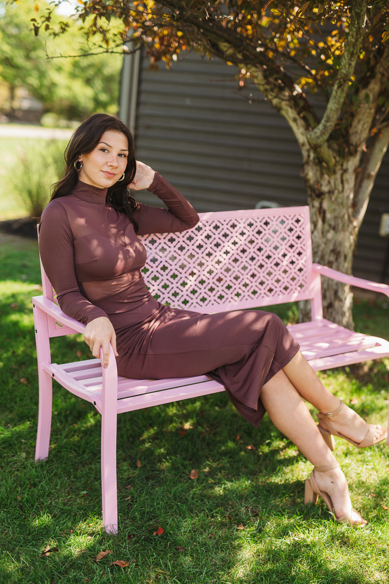 Mindy Mock Neck Plum Mesh Dress