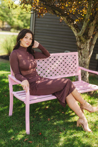 Mindy Mock Neck Plum Mesh Dress