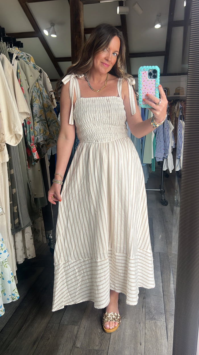 Wrinkle In Time Taupe Maxi Dress