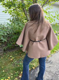 Funnel Neck Cape With Faux Leather Belt