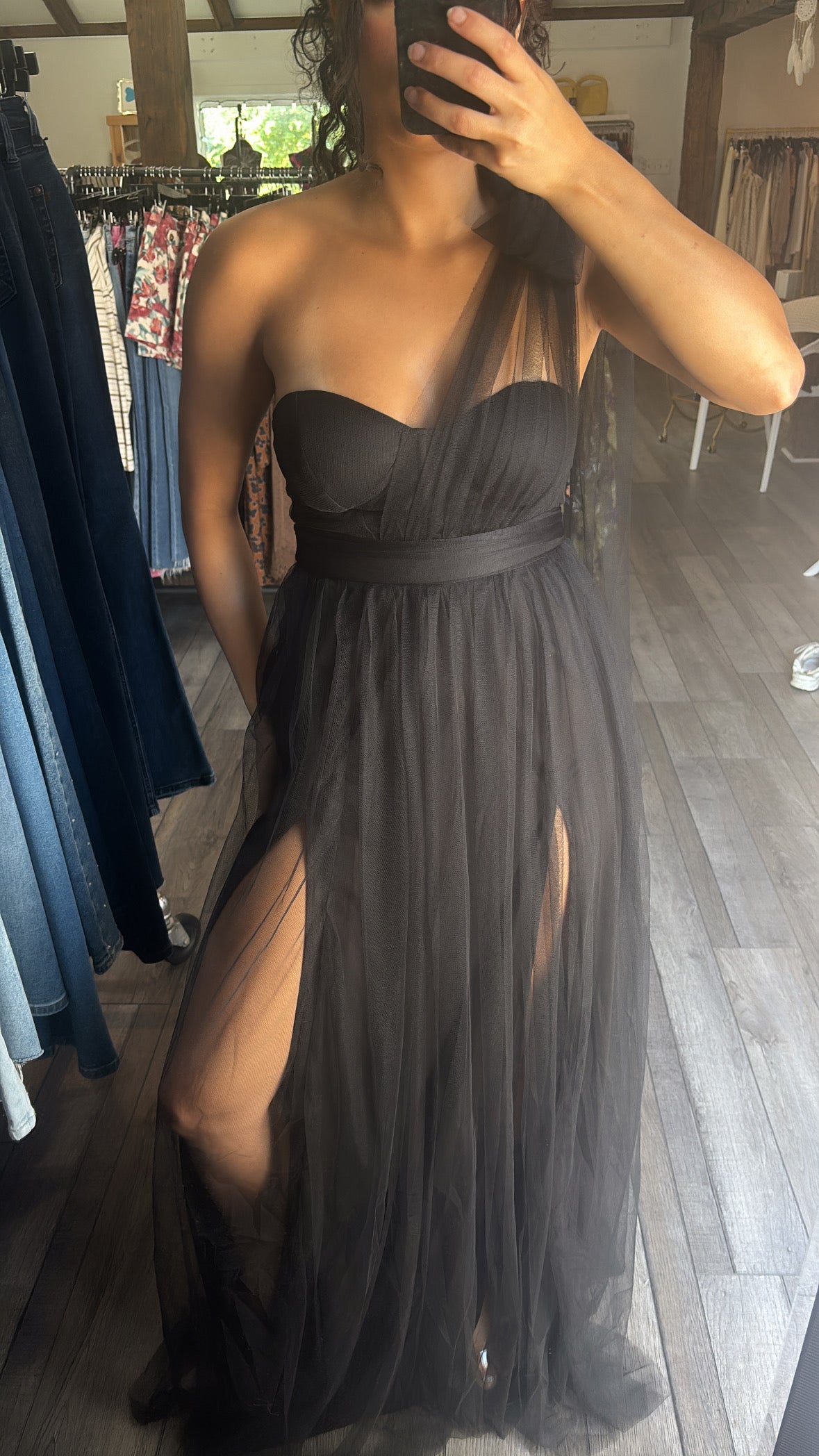 Oscar One Shoulder Tulle Maxi Dress