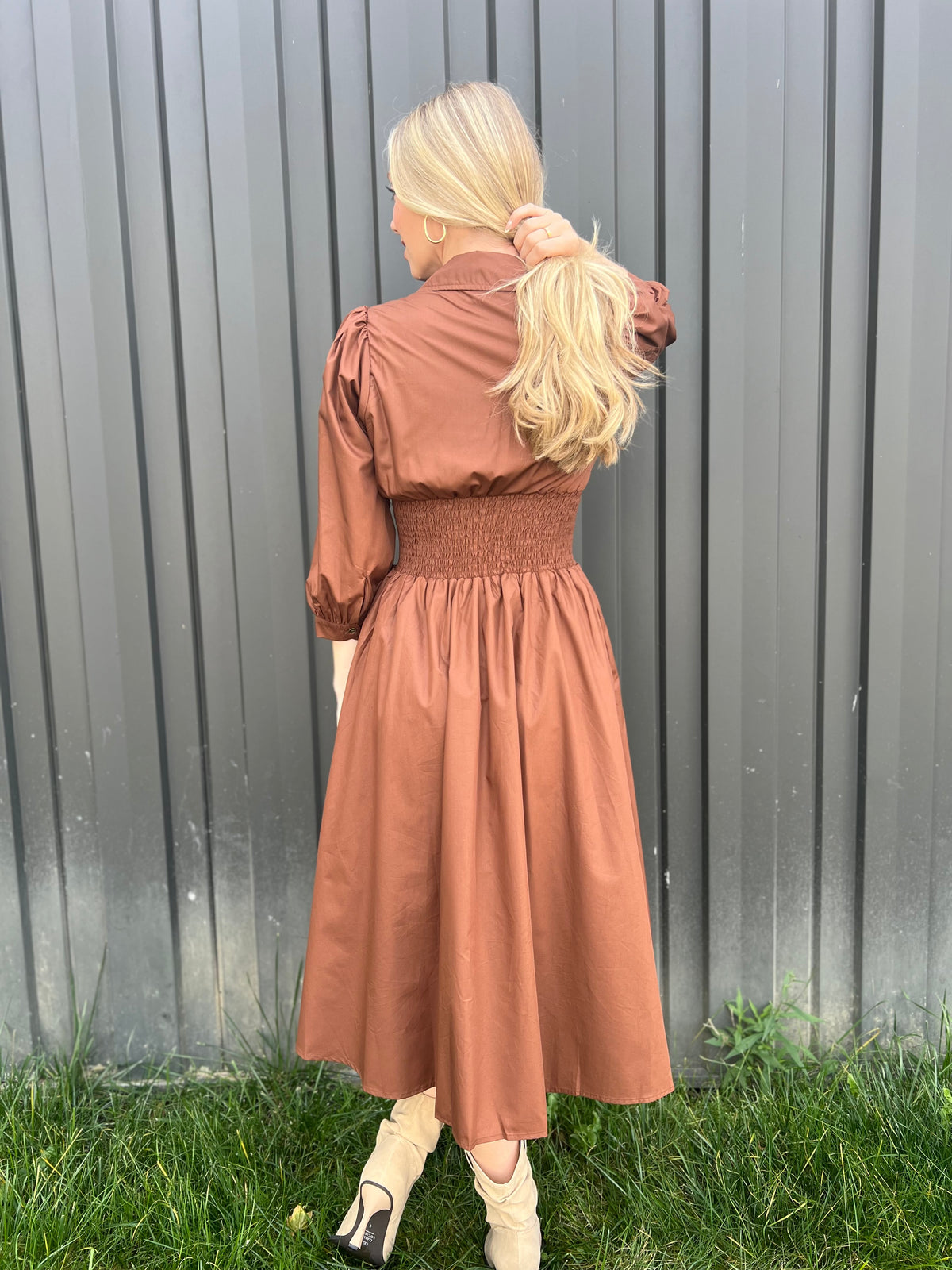 Brownie Zipper Cinch Waist L/S Dress Brownie Zipper Cinch Waist L/S Dress