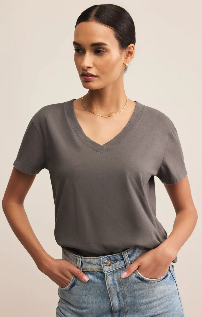 Weekdays V-Neck Tee Washed Grey