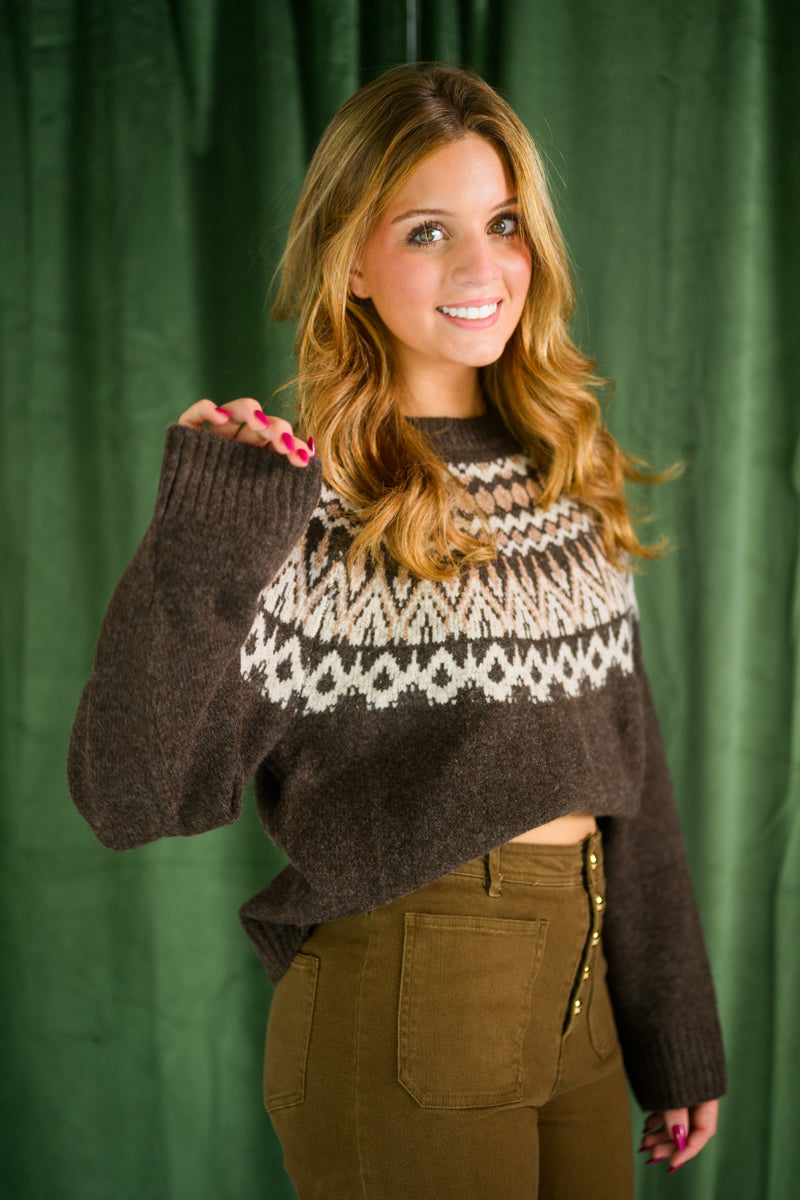 Chocolate Fair Isle Crew Sweater