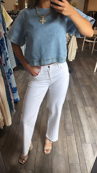 White Slim Palazzo With Scissor Cut Just Black Jeans