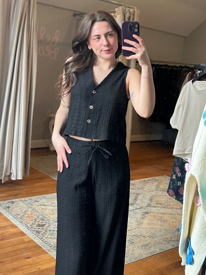 Cassie Crinkled Button Front Top