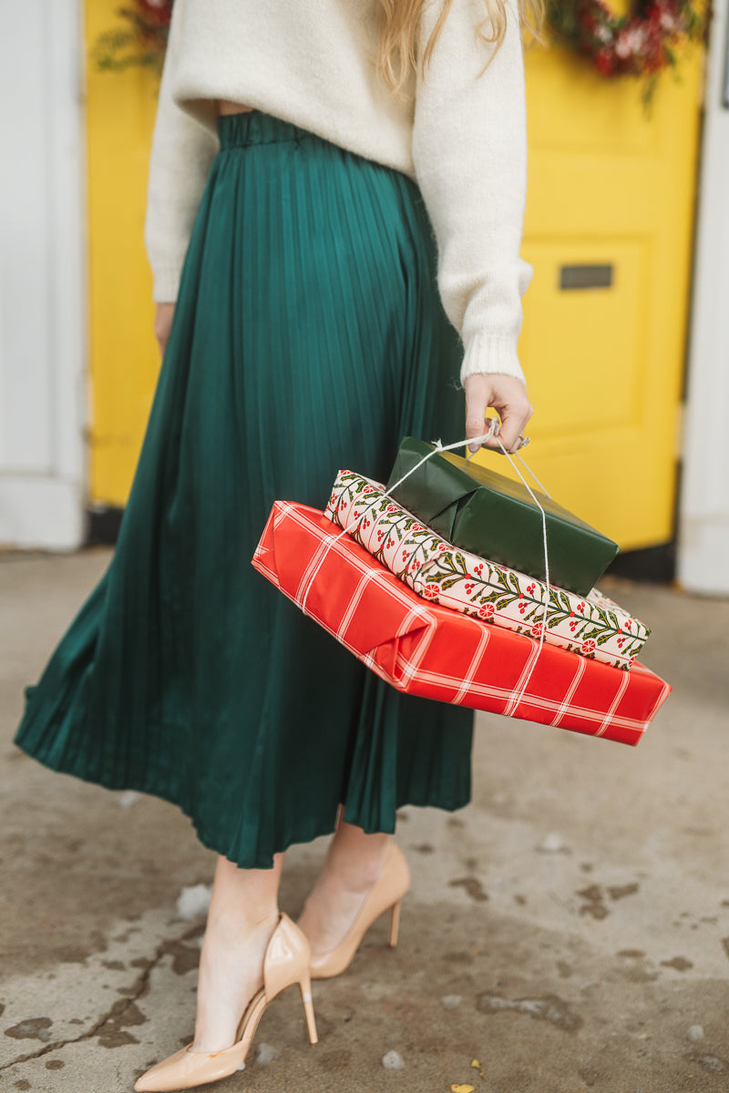 Emerald Pleated Midi Skirt