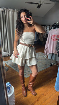 Linen Ruffle Mini Dress With Belt