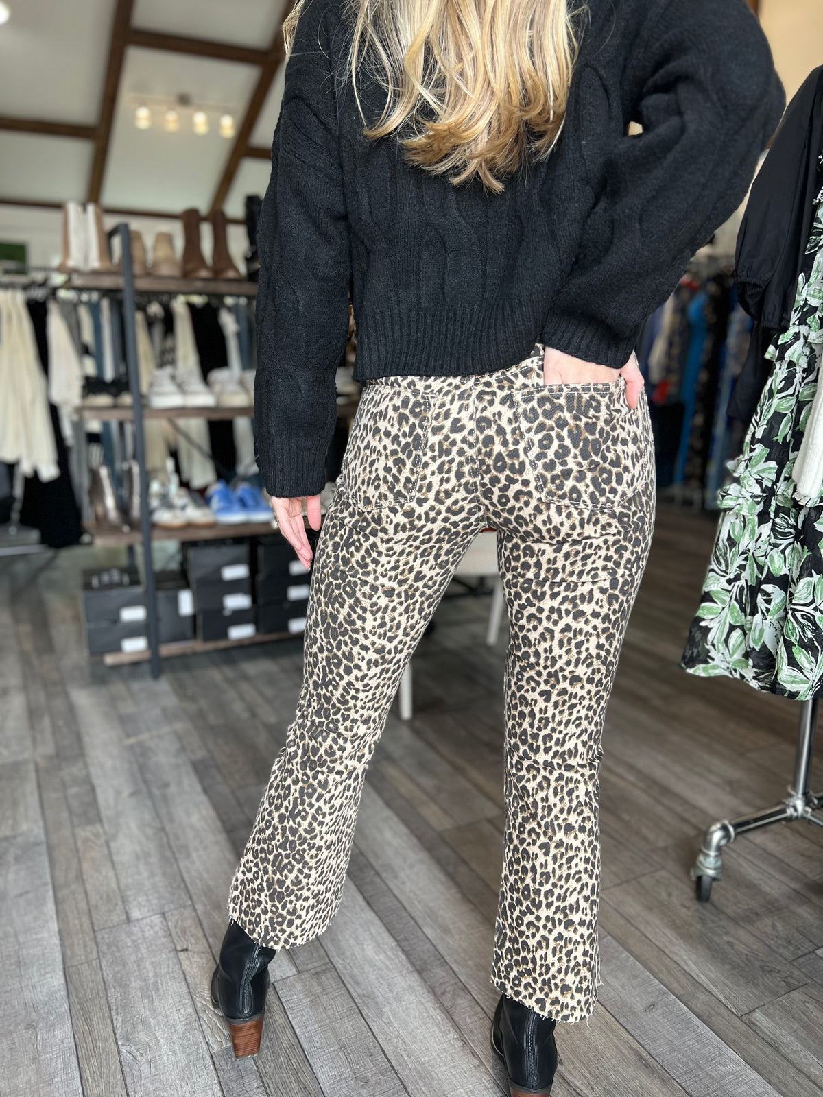 Leopard Crop Flare High Rise Jeans