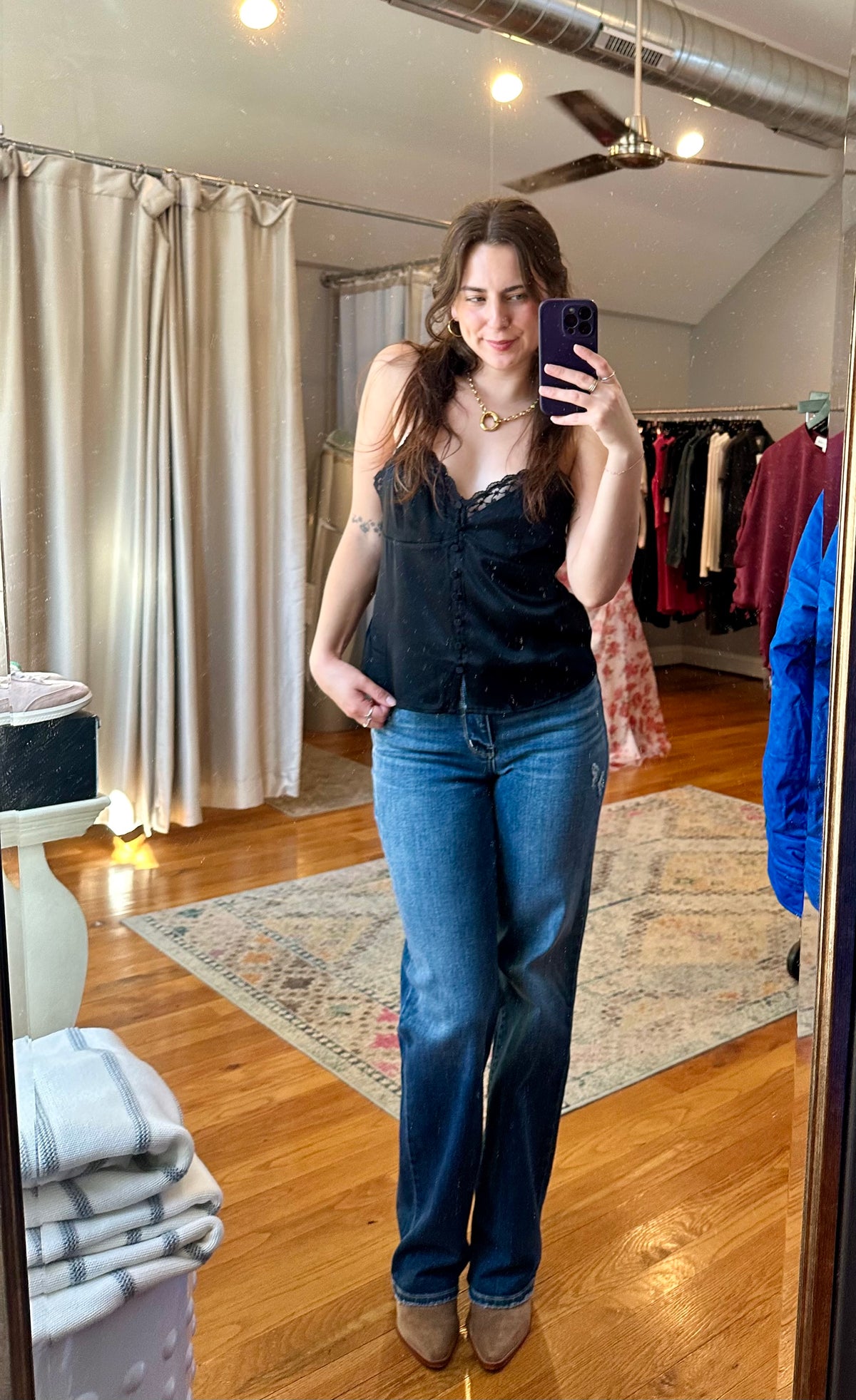 Black Lace V Neck Cami Top