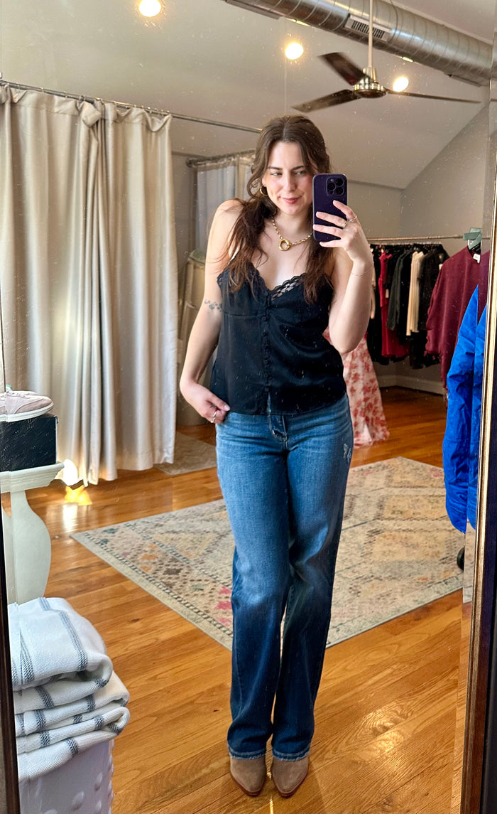 Black Lace V Neck Cami Top