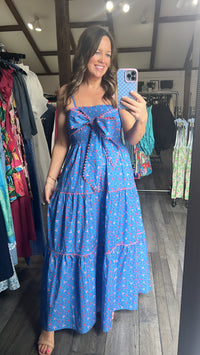 Remi Romantic Royal Blue Ric Rac Floral Maxi Dress