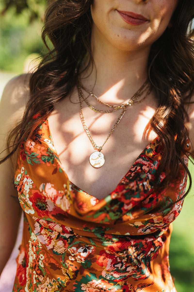 Three Layer Chain & Disc Necklace Gold