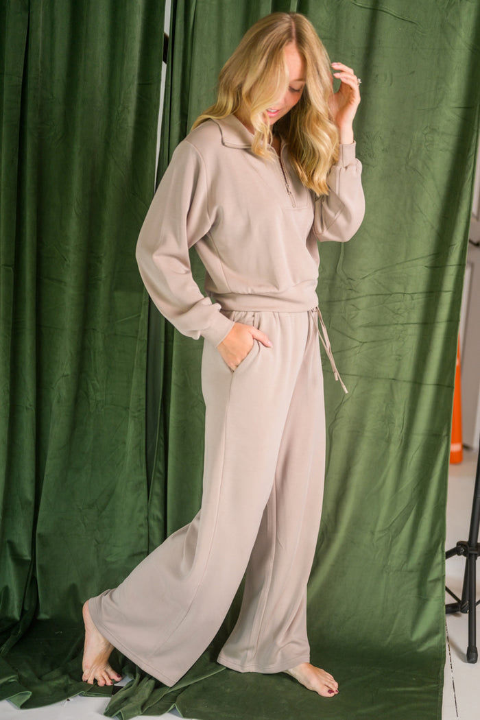 Taupe Brushed Modal Half Zip Top