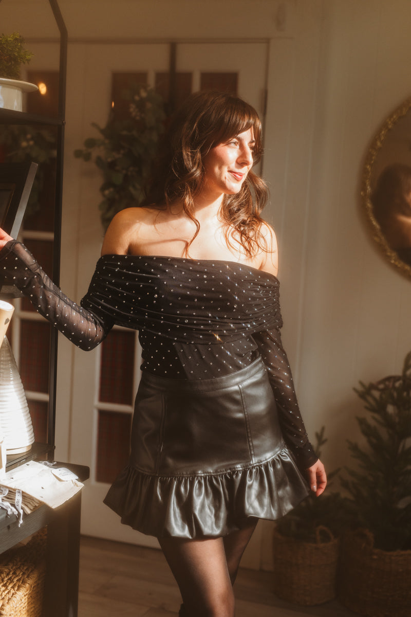 Annika Faux Leather Bubble Hem Skirt