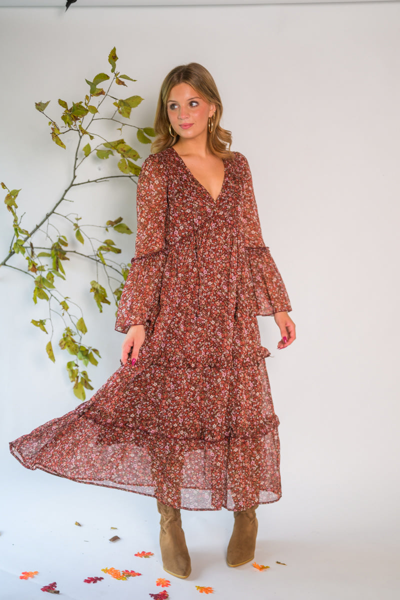 Berry Pretty Floral Midi Dress