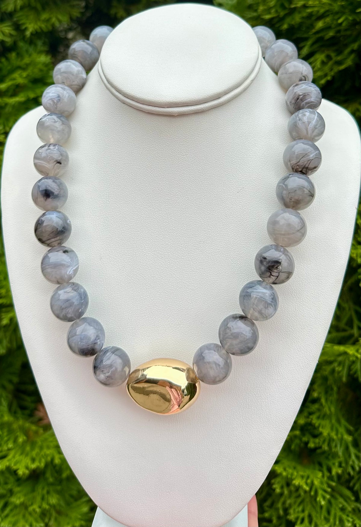 Grey Marble Stone Chunky Necklace