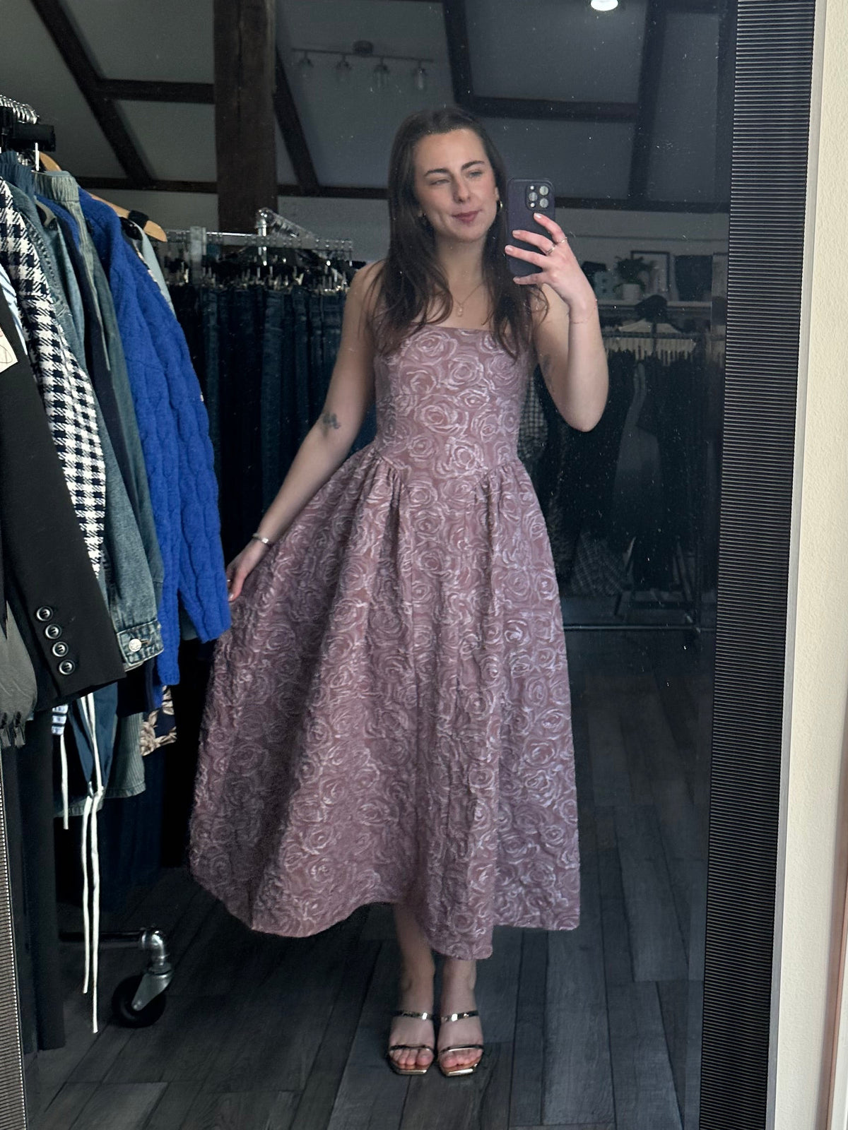 Rose Jacquard Corset Midi Dress