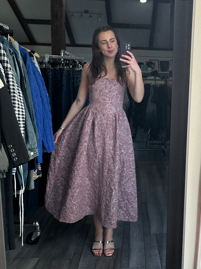 Rose Jacquard Corset Midi Dress