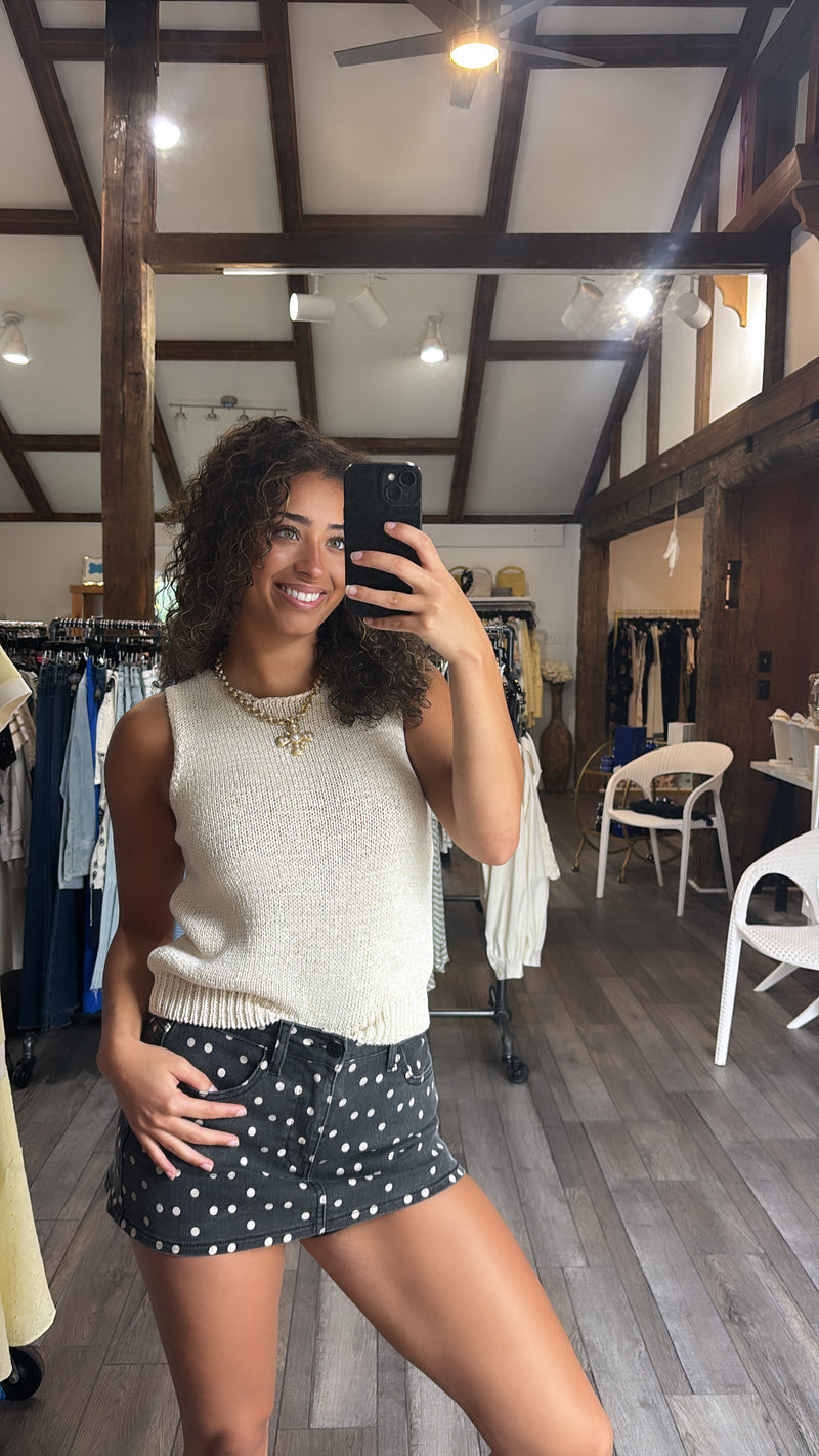 Just Black Polka Dot Denim Skort