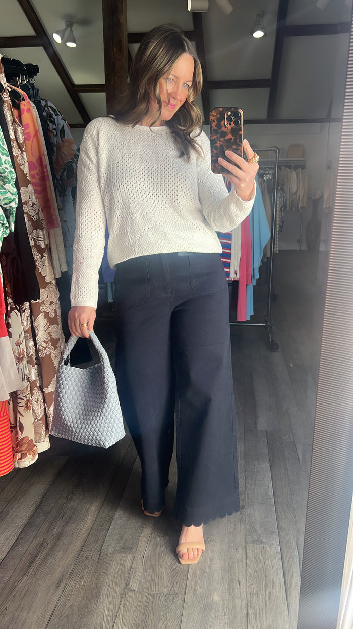 White Floral Crochet Sweater