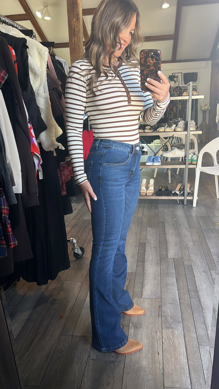 Cream Snap Button Henley Top