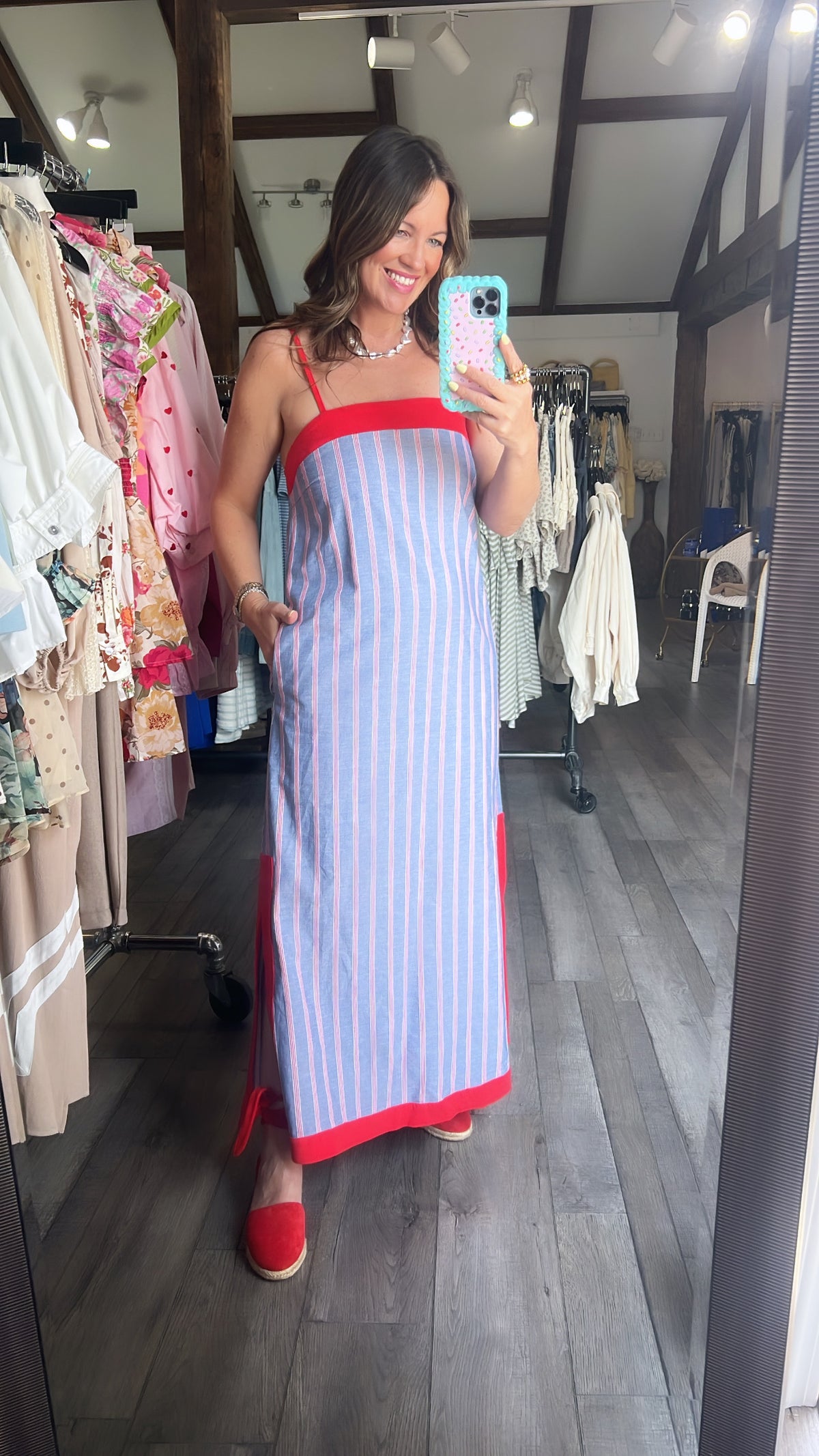 Chambray & Red Stripe Dress