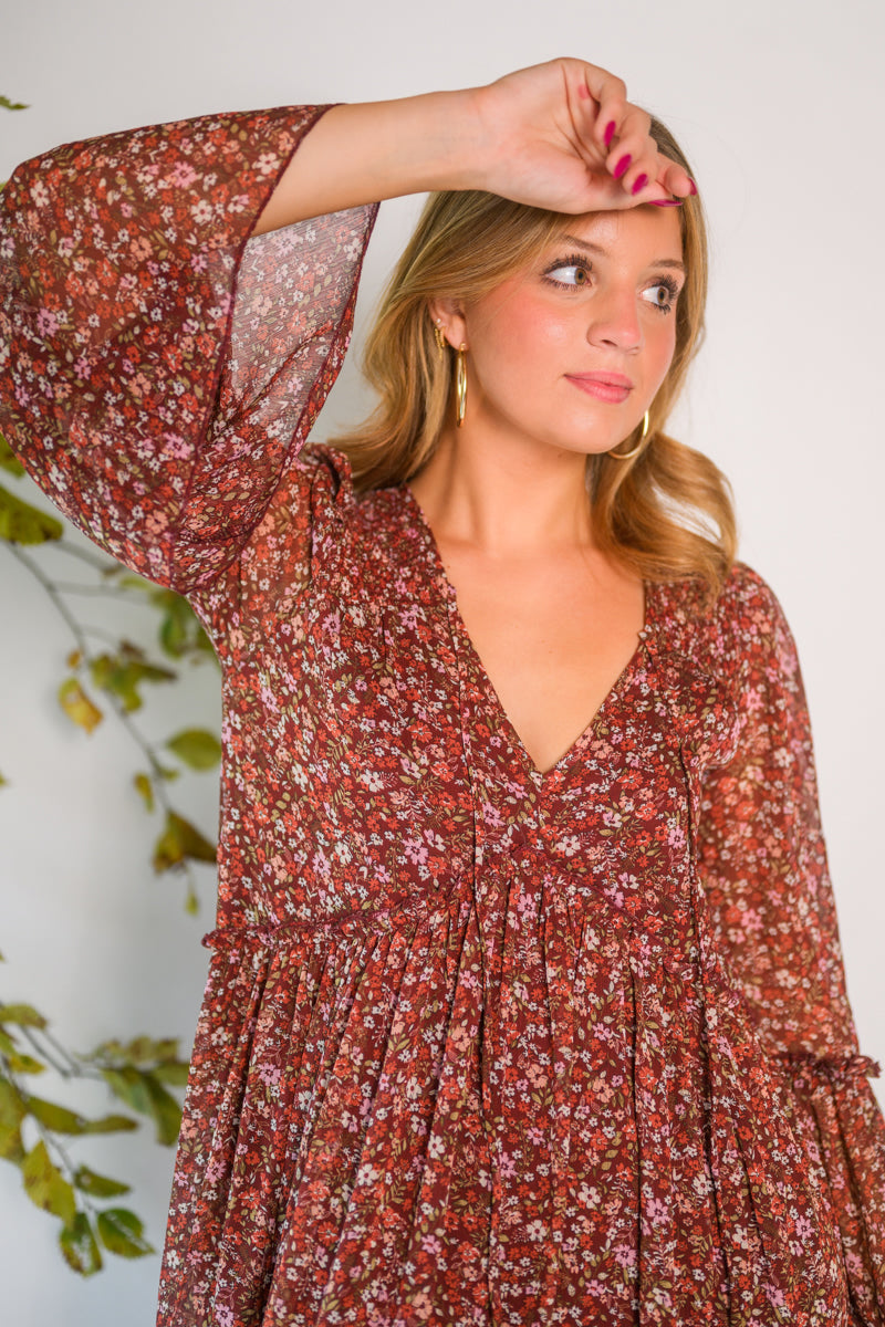 Berry Pretty Floral Midi Dress
