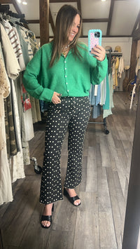 Polka Dot High Rise Crop Flare Jean - Just Black