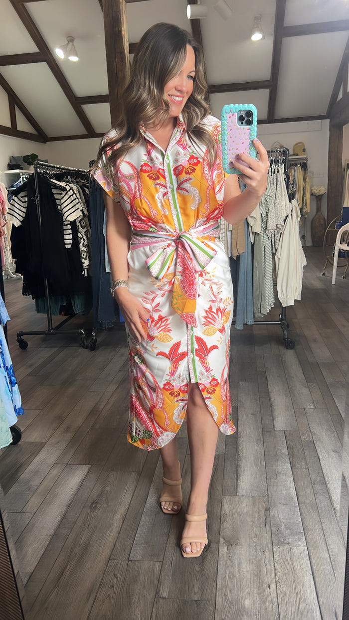 Botanical Tie Waist Dress
