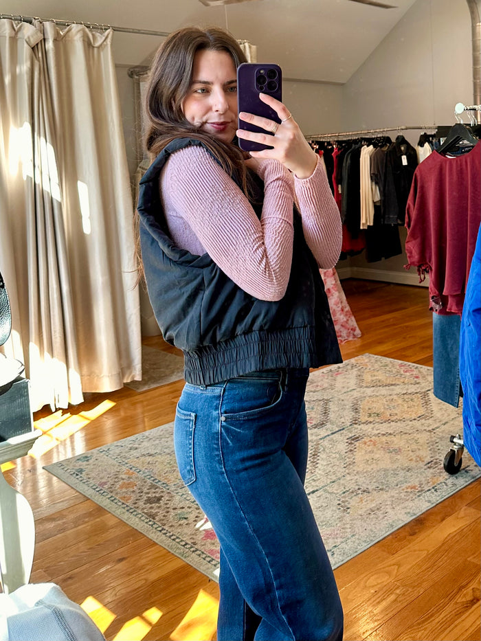 Black Puffer Zip Vest