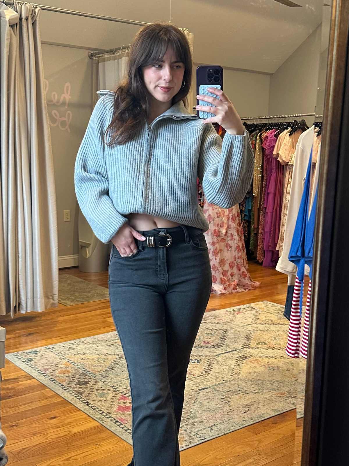 Heather Grey Knit Zipper Thick Sweater