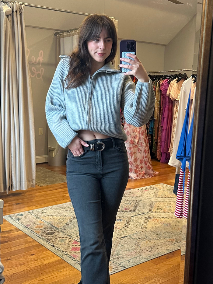 Heather Grey Knit Zipper Thick Sweater