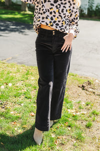 Black Corduroy High Waisted Wide Pant