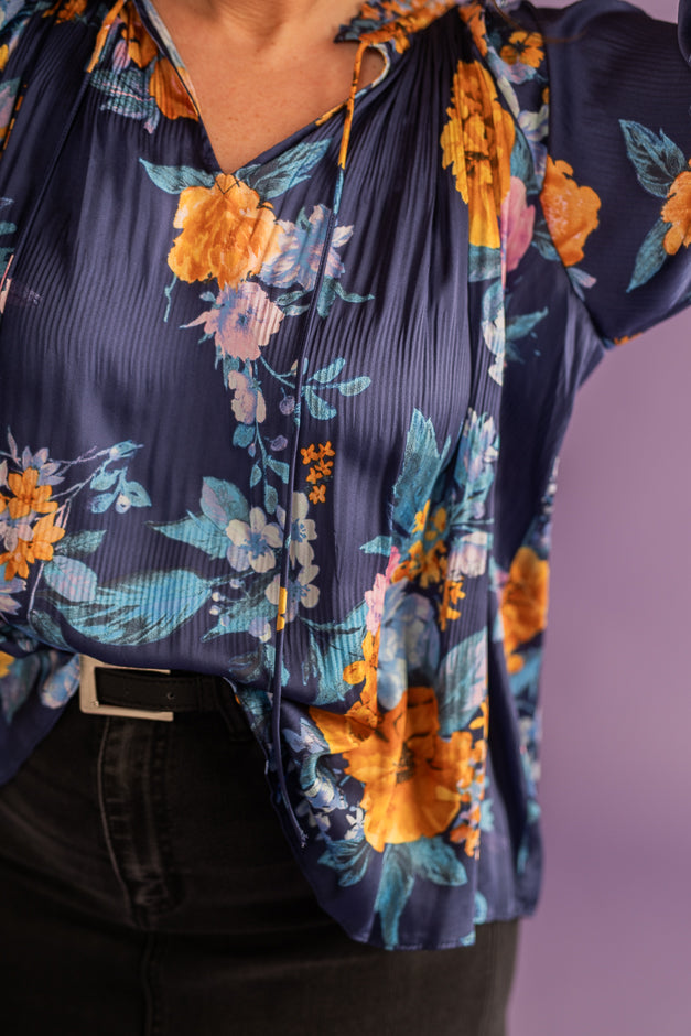 Indigo Bloom Silk Top