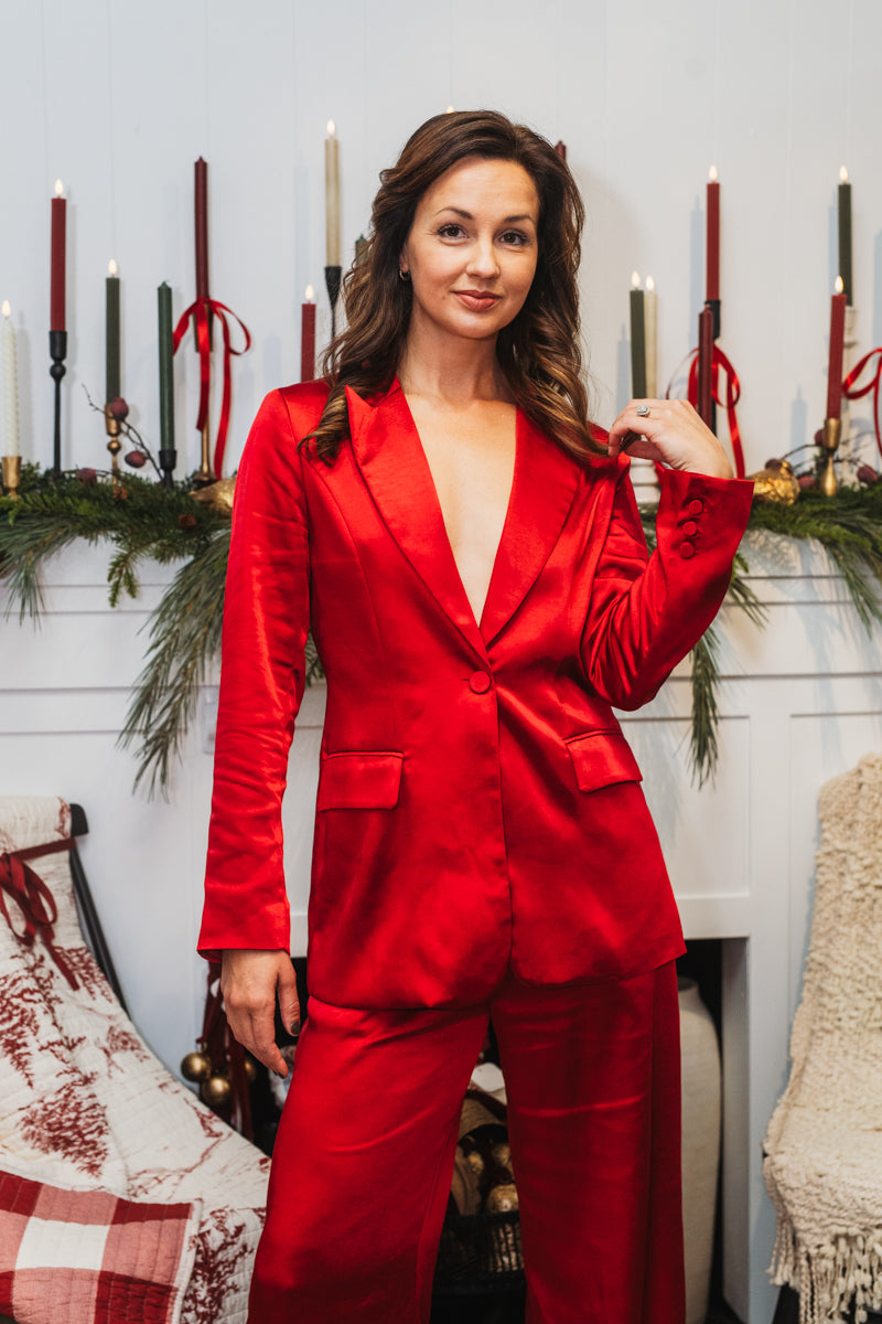 Red Satin One Button Blazer