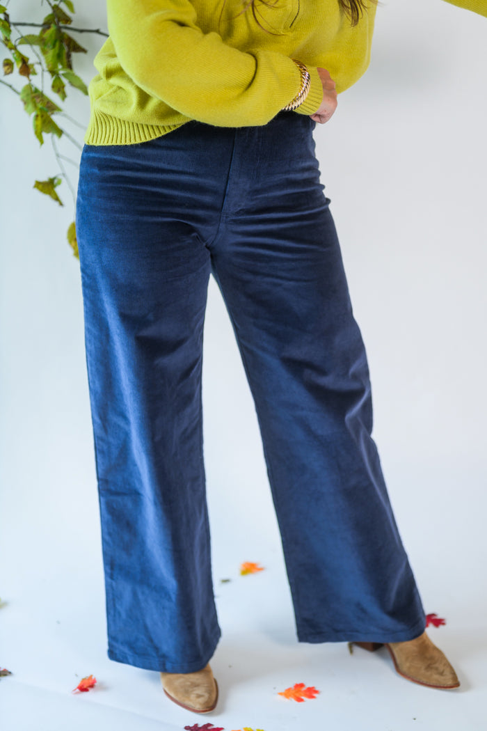 Blue Corduroy Straight Leg Pants