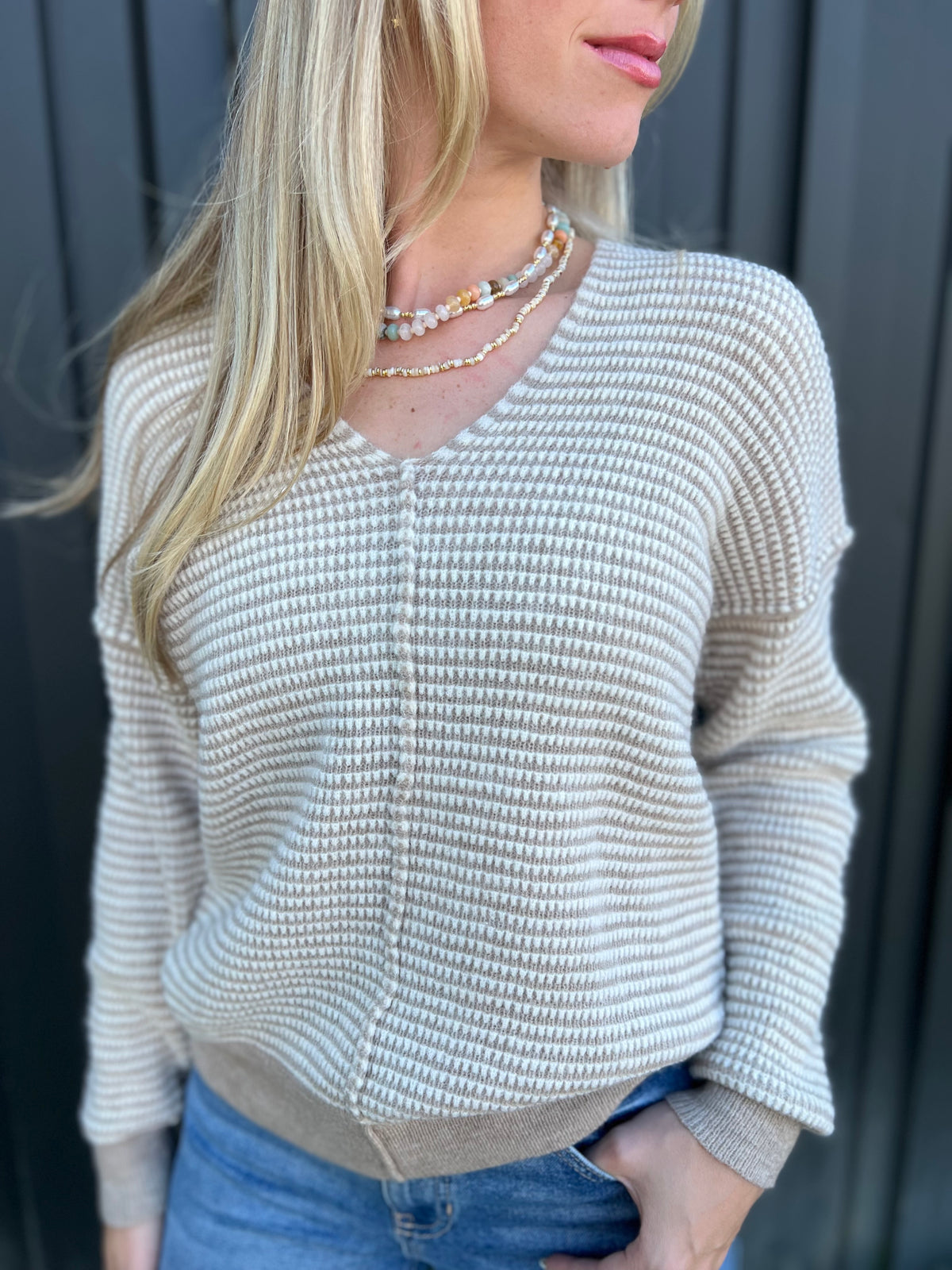 Oatmeal Waffle Center Seam Sweater