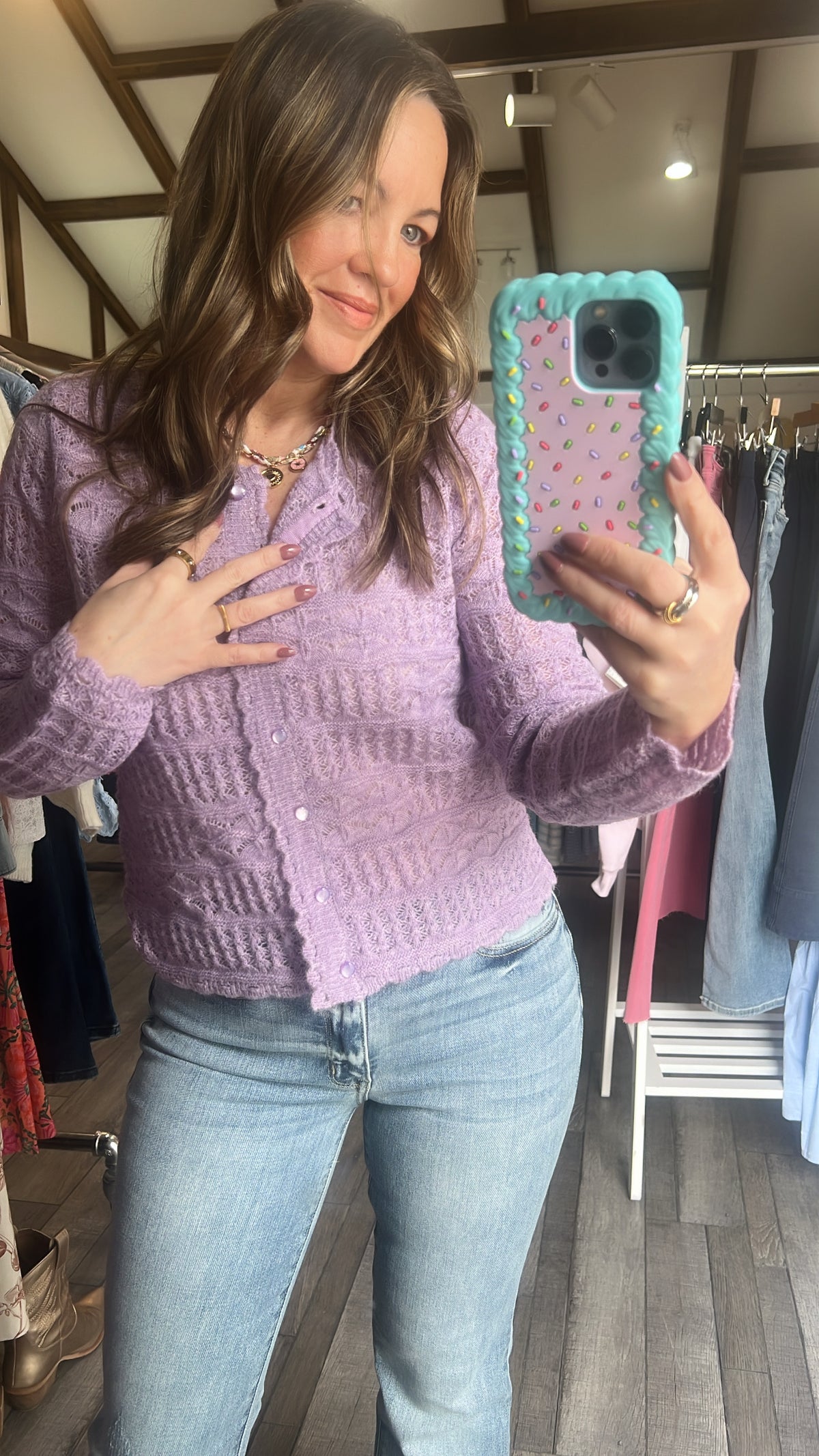 Wide Crochet Knit Button Cardigan