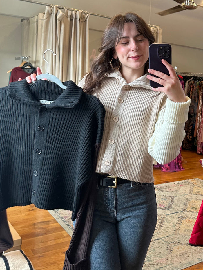 Button Double Tone Sweater