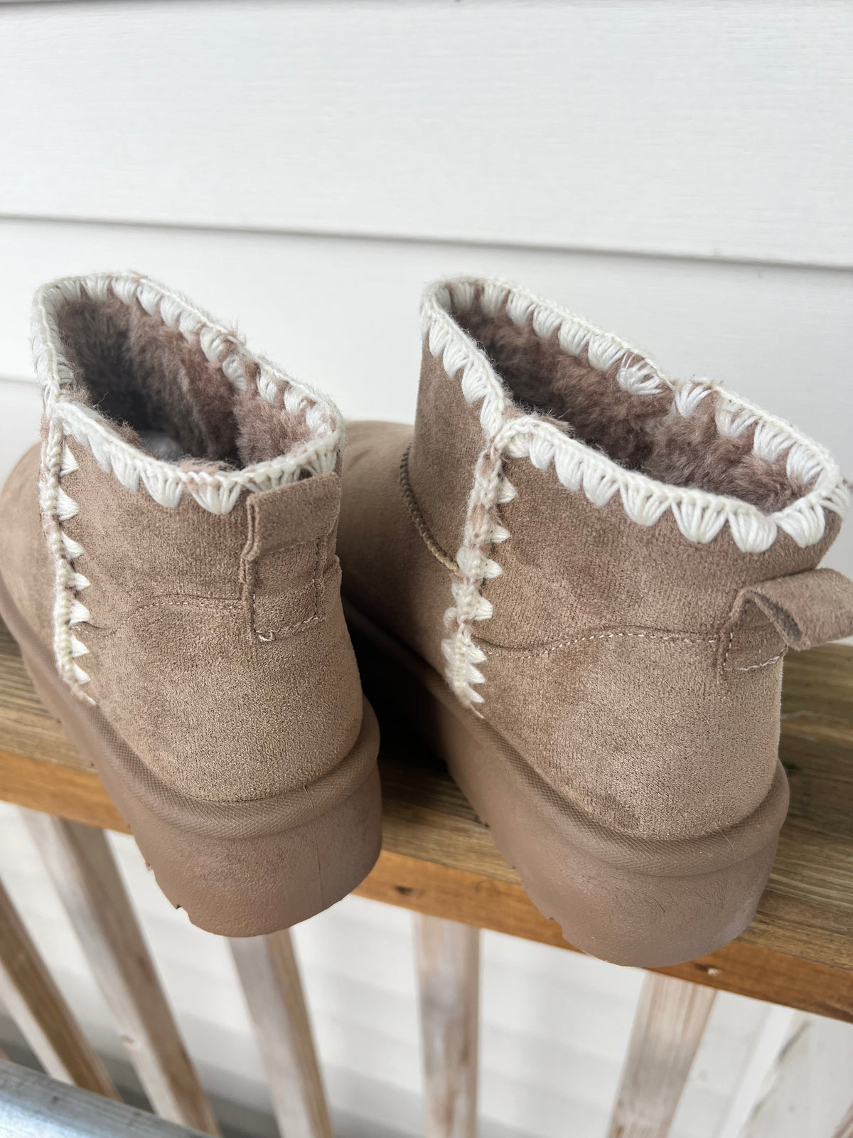 Oatmeal Faux Suede Bootie with Stitching