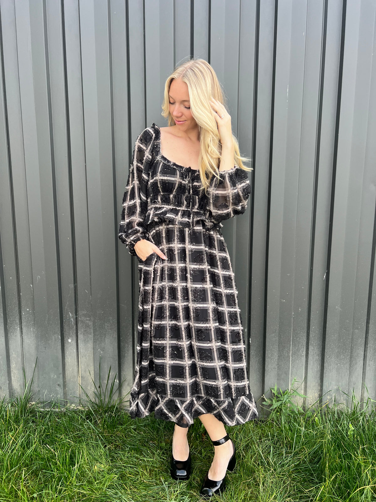 Grid Midi Dress