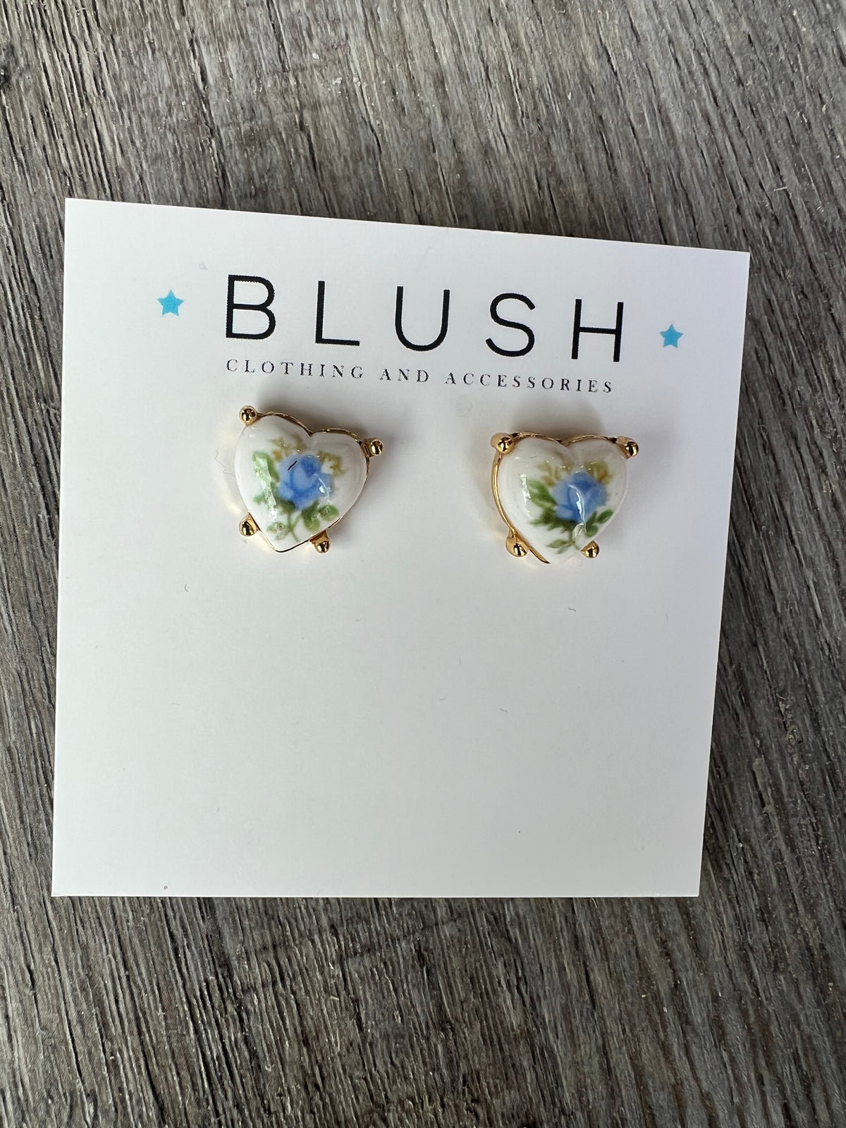 Blue Coquette Ceramic Heart Stud Earring