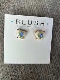 Blue Coquette Ceramic Heart Stud Earring